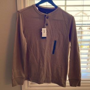 Tan long sleeve Henley button down GHBass mens shirt tags on